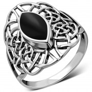 Light Large Black Onyx Celtic Silver Ring, r561